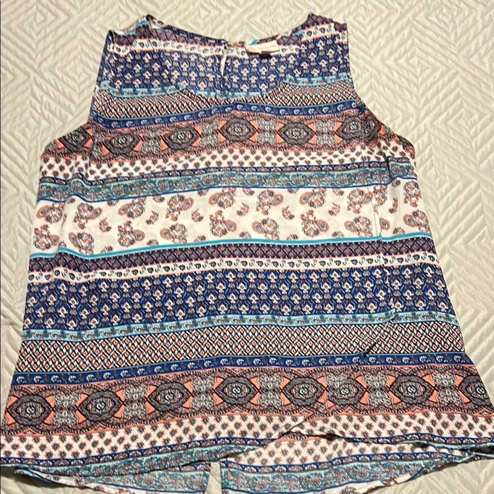 Patterned Sleeveless Top - Blue and Orange